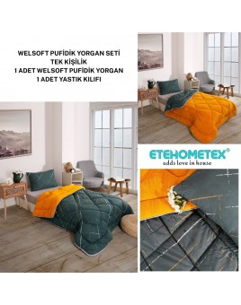ETE HOMETEX TEK KİŞİLİK LÜX WELSOFT YORGAN SETİ YANSIMA HARDAL 155X215CM 8696474231957
